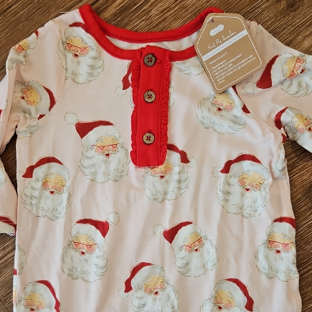 Mud Pie Santa Print Pajama Top